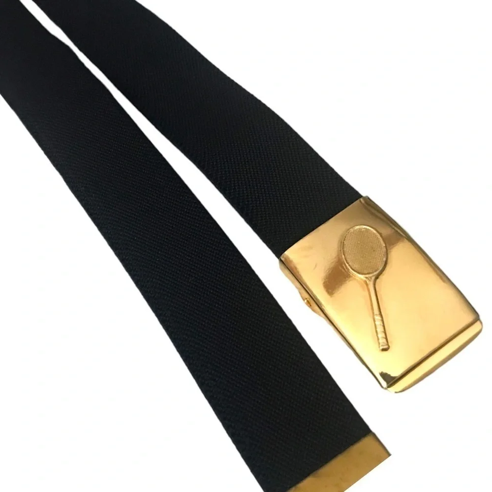 Vintage Woman’s Athletic Belt Tennis Belt Stretch Navy Blue Thin 1” Gold Buckle